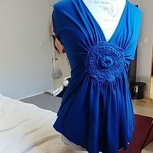 Cobalt blue bohemian v neck blouse